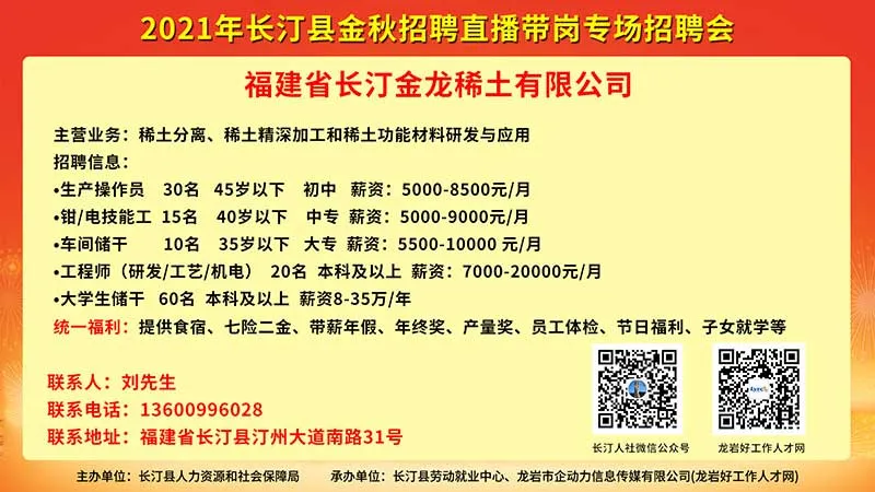 长汀最新招聘信息汇总